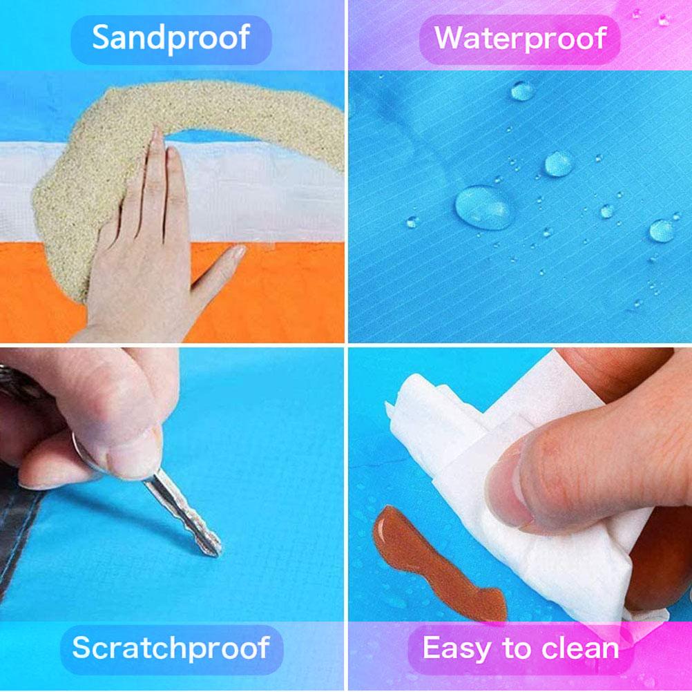 Beach Blanket Large Size 86.7 In * 70.9 In Outdoor Sandproof Picnic Blanket Nylon Beach Mat with 4 Stakes for Travel
