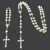 Imitation Pearl Religious Jewelry Set Sweater Chain Long Cross Pendant Necklace Devotional Vintage Style Christian Bracelet