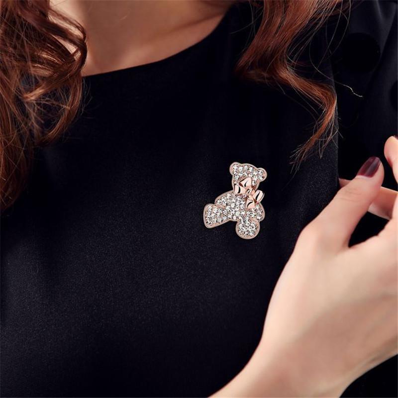 Trendy Crystal Gold Color Animal Bear Brooches For Women Sweater Pins With Rhinestone Xmas  Jewelry Gifts