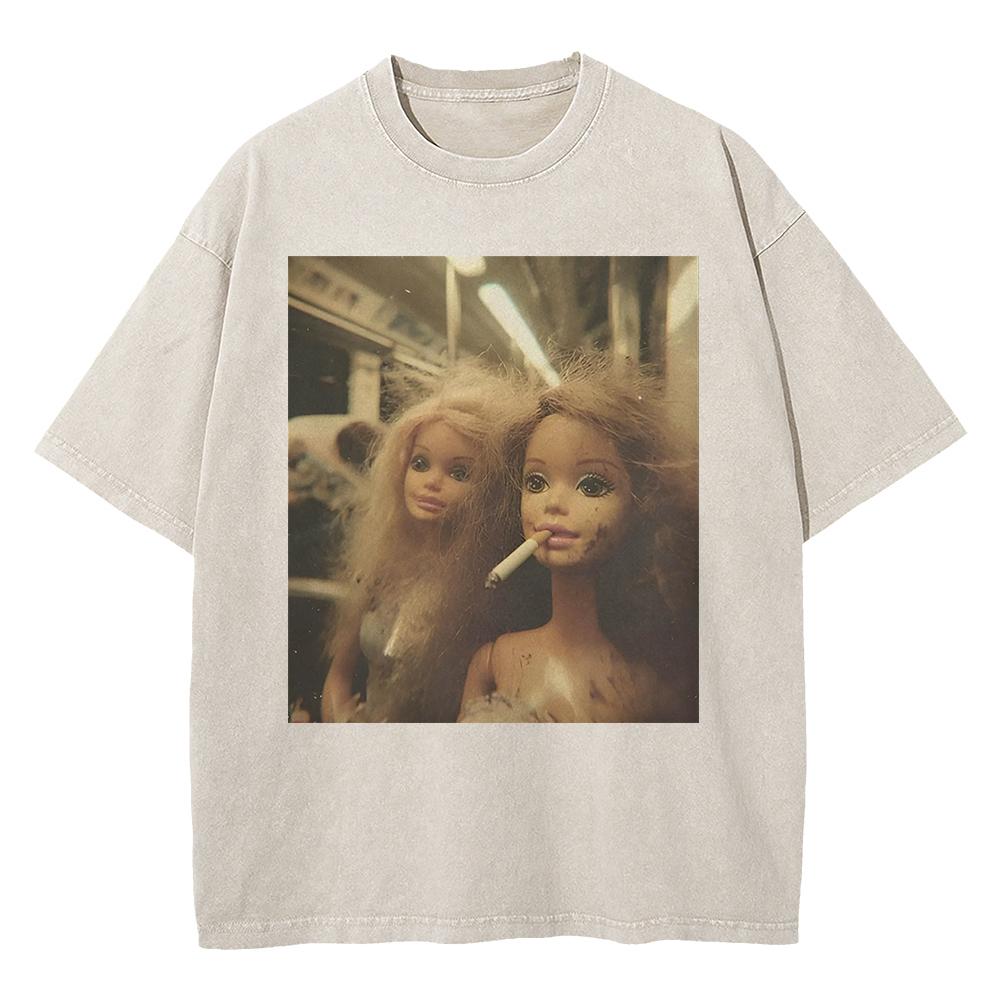 Cotton Vintage Washed Kawaii Disgusting Doll Face Funny Meme T Shirt  Fashion Menwomen Male Acid Wash Tees Vintage