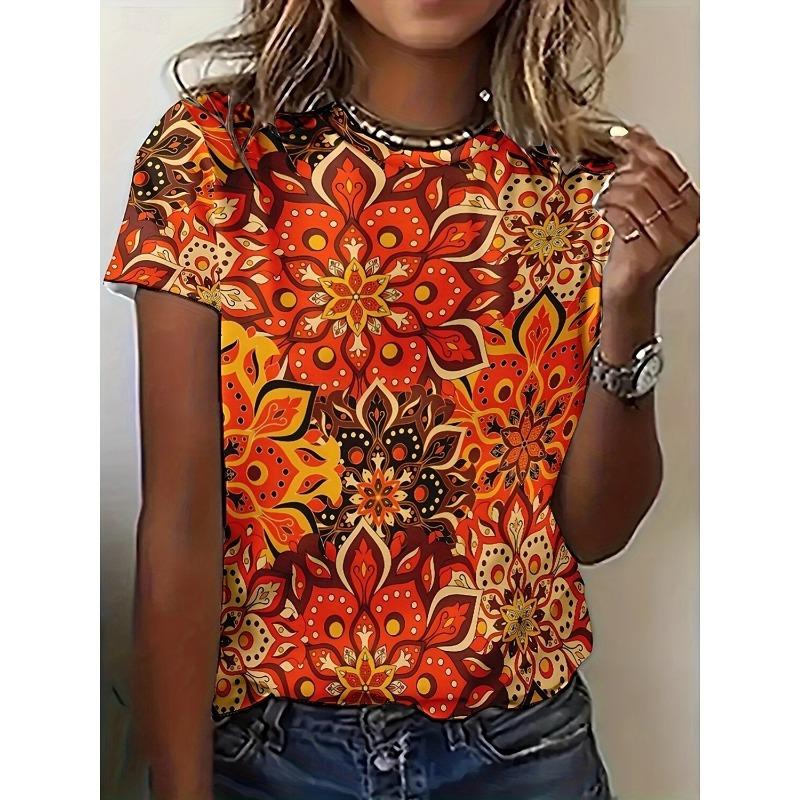Women's Beautiful Flower Printed T-Shirts Short Sleeve Tees Tops 3D Prints O-Neck Shirt Summer Casual Women's Clothing Apparel
