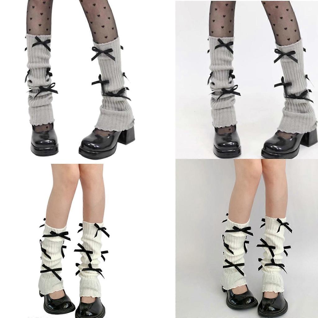 Leg Warmers for Women Girls Ballet Style Lolitas Leg Warmer Bowknot Knit Long Socks Gothic Harajuku Leg Cover Stockings  White