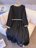 Plus Size Women's French Retro V-neck Dress: Stylish Waist-Cinching Little Black Dress for Spring & Autumn (130-350 jin)