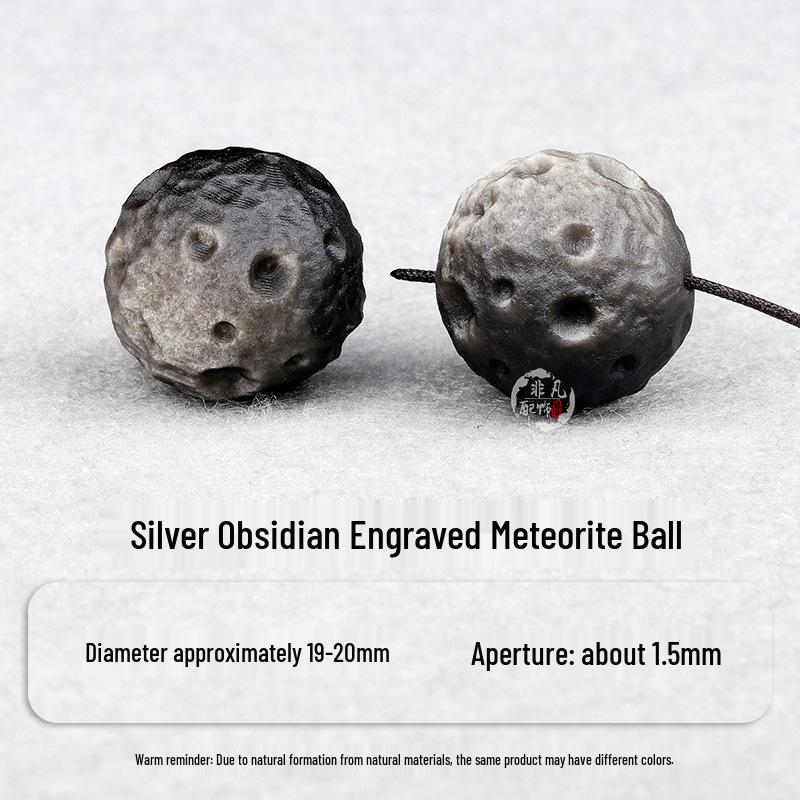 Silver Obsidian Ruyi Nine-Tailed Fox Moon Bracelet with Meteorite Beads