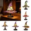 Stained Glass Style Witch Hat Lamp USB Powered Resin Wizard Hat Night Light