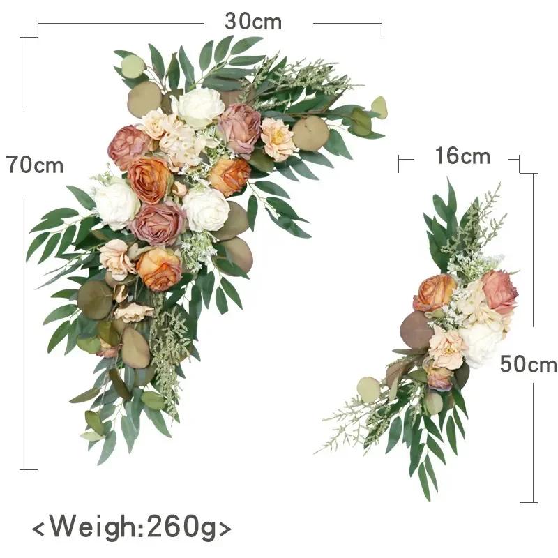 2pcs Artificial Flowers Wedding Backdrop Wreath Decor Welcome Card Sign Corner Wall Props Arrange Arch Fake Flower Row