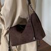 Retro Commuting Suede Shoulder Bag Women's Large Capacity Zipper Crossbody Pack Autumn Winter Trendy Square Khaki Handbags
