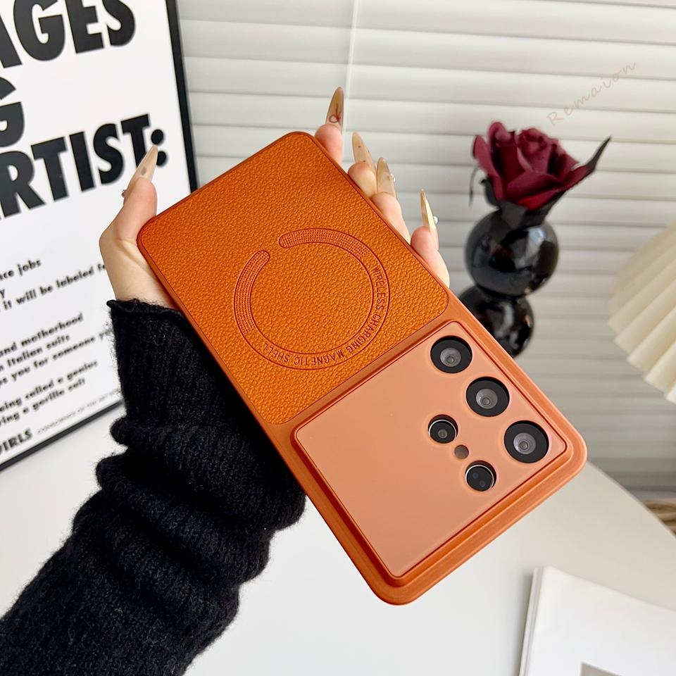 Leather Magnetic Case for Samsung Galaxy S25 S24 S26 Plus S26 Ultra Magsafe Soft Silicone Shockproof Protector Cover