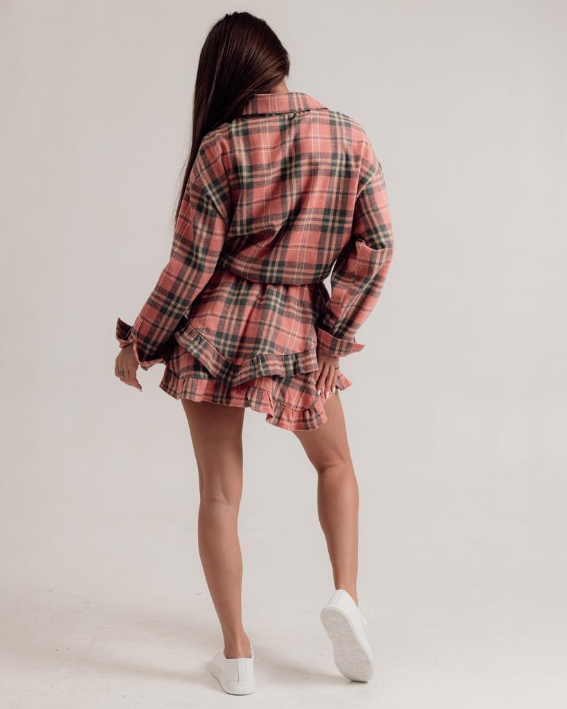 Women's Checkered Suit Bocharova 7110 XS Red (shirt, Skirt)