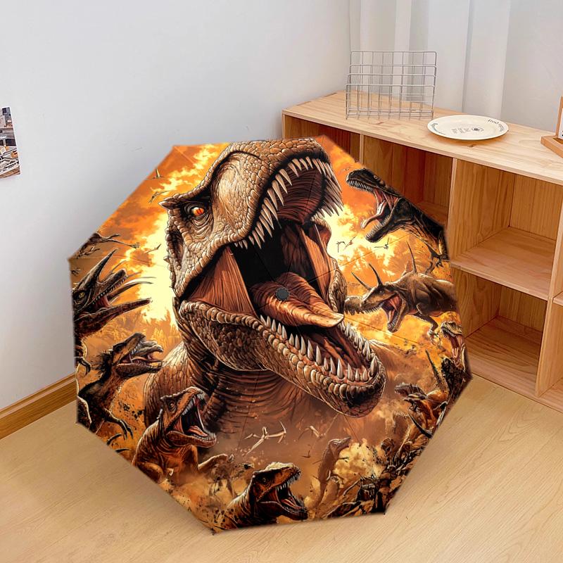 1 szt. Automatyczny Składany Parasol - Wzór Tyranozaur Rex, Przenośna i Składana Konstrukcja z 8 Żebrami, Prezenty Świąteczne i Urodzinowe