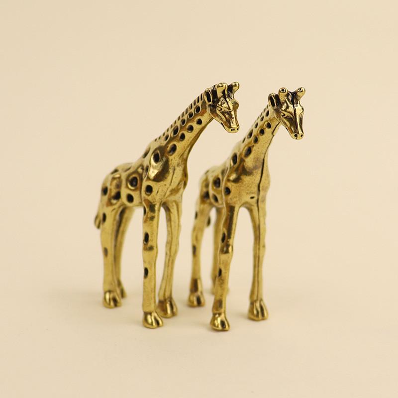 Giraffe Brass Solid Statue Desktop Decoration Vintage Animal Figurines Toys