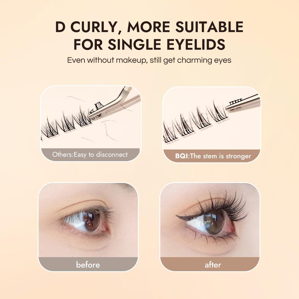 BQI Ultra-curly Sunflower False Eyelashes D Curl Enlarged Eye Makeup Looks, Large Capacity 120 Clusters Eyelashes