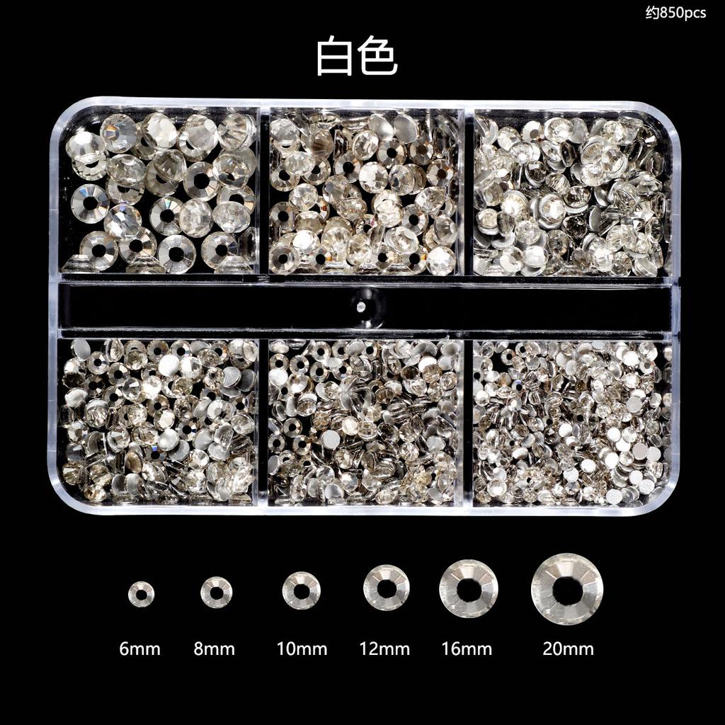 Nail Art Diamond 6 Grid Glass Flat Bottom Round Diamond Crystal Transparent Ab Mixed Color Large And Small Mixed Decoration