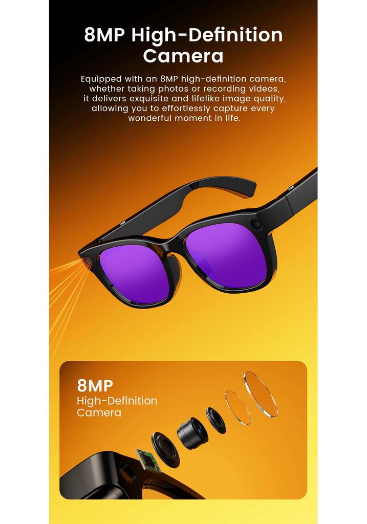 E06 AI Smart Glasses: 800W Pixels HD Photo/Video, Voice Call, Translation, Object Recognition