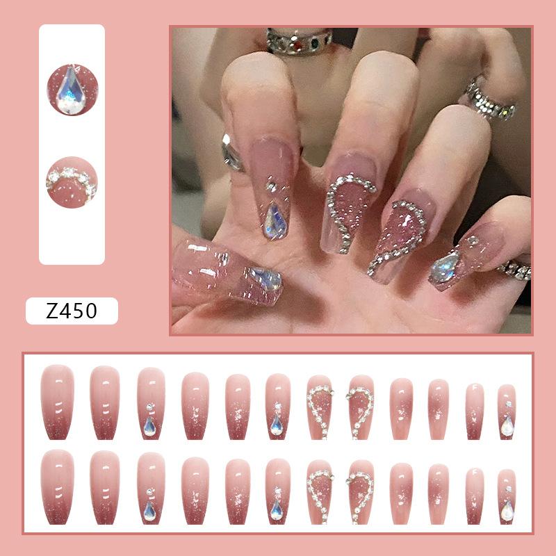 

24 шт. Treasure Wear Nail Glazed Water Drop Diamond Chain Love Fairy Nail Art Long Diamond Wear Nail Finished