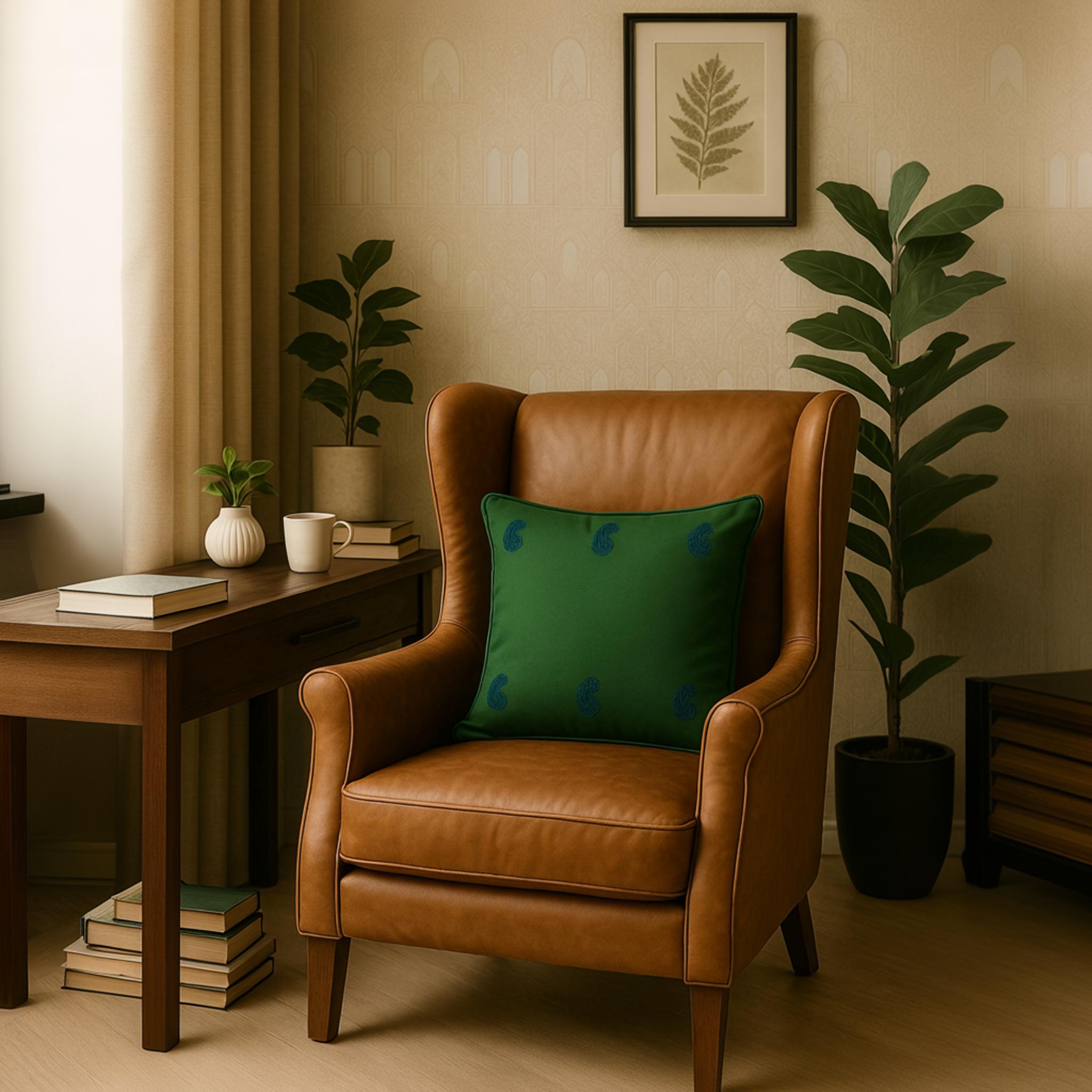 Green Chikankari Cushion Cover зелёный