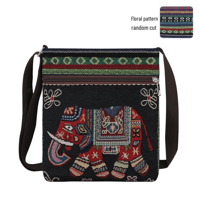 Ethnic Elephant & Butterfly Embroidered Crossbody Bag - Women's Cultural Canvas Shoulder Accessory