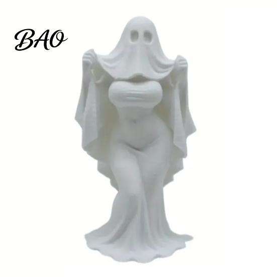 Female Ghost Halloween Decor 3D Printed Bride Statue Ornament, Figure Sculpture with Resin-like Craft Stable Base, Decorative Minimalist Spooky