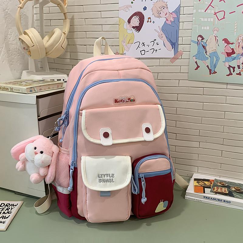 

Youth University Backpack For Girls And Boys With Letter Embroidery And Cartoon Snail Print красный