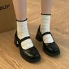 2025 new French Mary Jane small leather shoes women's spring and autumn versatile word with round head thick heel jk with skirt single shoes