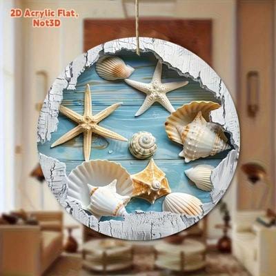 Art Mural Étoile de Mer Coquillage Métal Plat 2D Décor d'Été Vintage Maison Porche Panneau en Fer Blanc