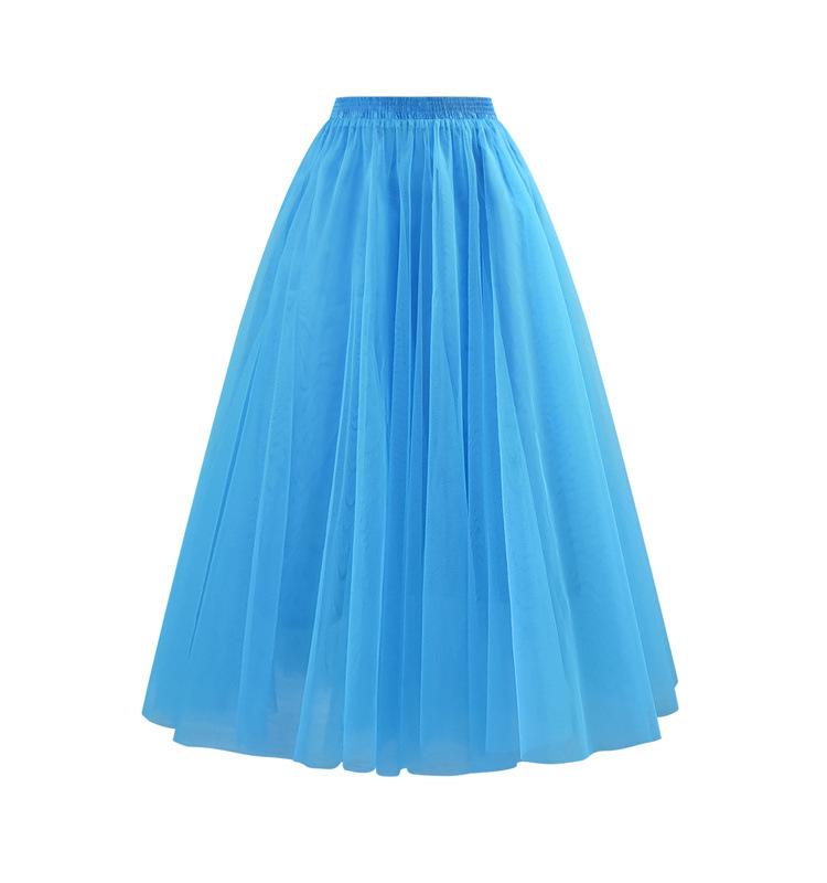 Plus Size Women's Autumn Winter Tulle Pleated Long Skirt Princess Style High-Waisted Slimming Soft Fresh A-Line Casual All-match Versatile Skirt