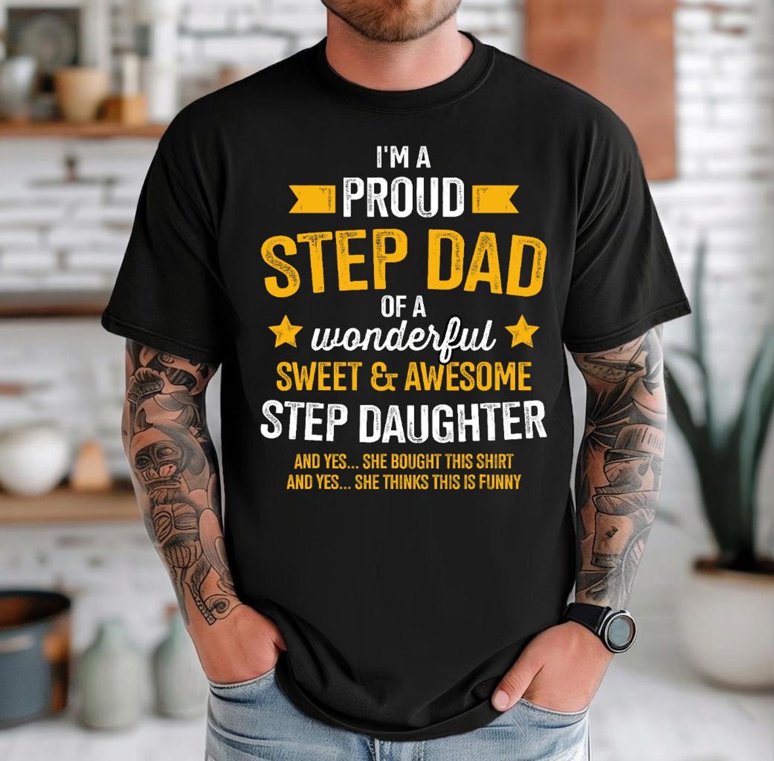 Proud Step Dad Of An Awesome Step Daughter Shirt, Stepdad Fathers Day Gift, Bonus Dad T-Shirt, Step Father Birthday Gift For Him 4XL