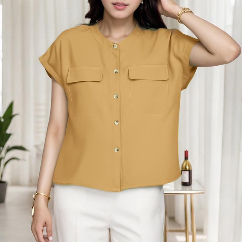 ZANZEA Chemisier d'été ample à manches courtes et col rond pour femme