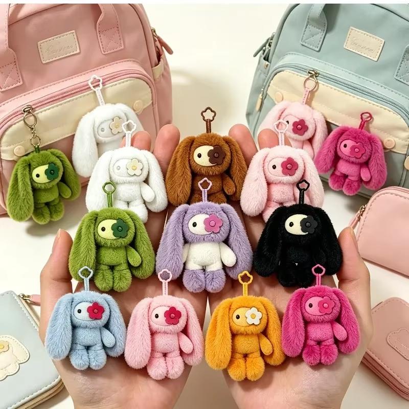 4/5/6/10pcs Kawaii Juju Rabbit Flower Eye Plush Keychain Toys Long Ears Bunny Stuffed Doll Bag Pendant Car Keyring for Girl Gift