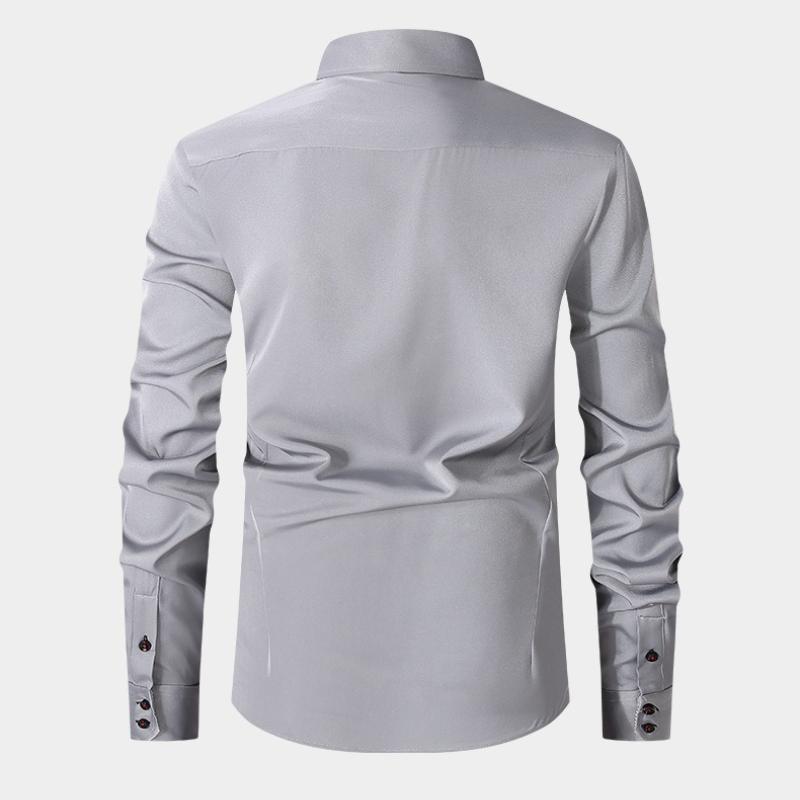Camisa de Manga Comprida Masculina: Corte Justo, Bicolor, Elasticidade em Quatro Direções, Casual e de Negócios, Tamanho Grande