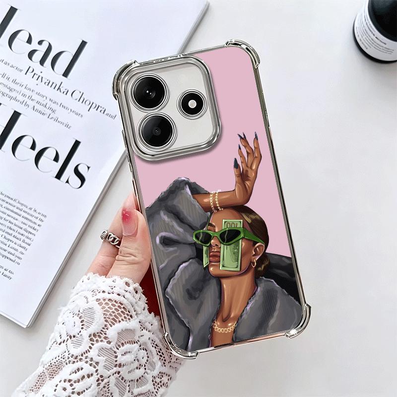 Girl Boss Lady Rosa Beschichtung Handyhülle Für Xiaomi Redmi Note 14 15 Pro Plus 13 12 11 11S 11T 10 9S 9 5G Anti-Fall Airbag Abdeckung