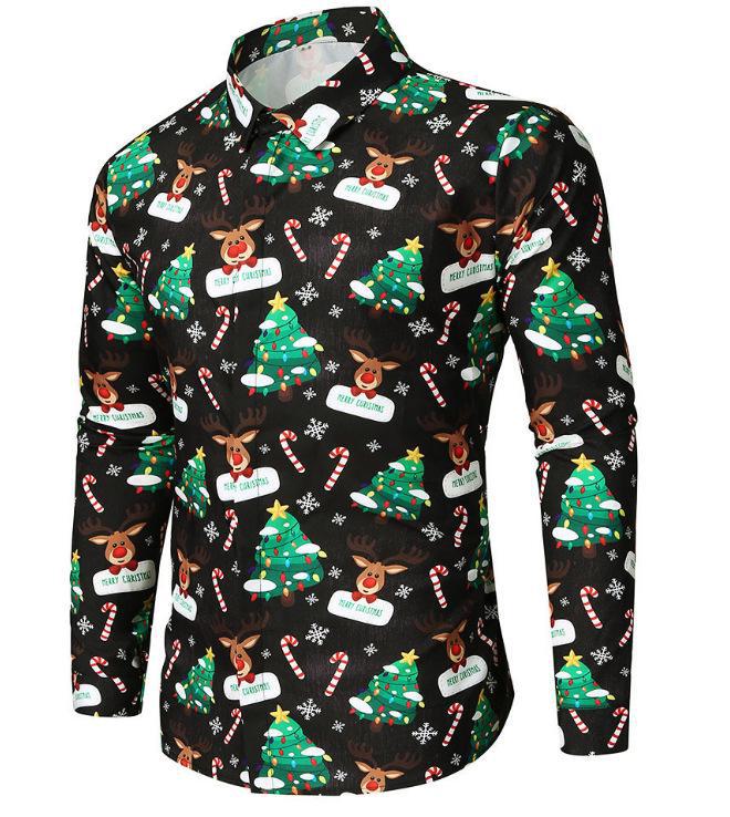 2022 European & American Men's Santa Claus Print Long Sleeve Casual Shirt - 18 Colors