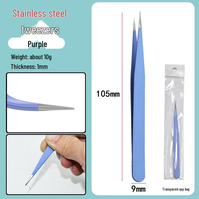 Colorful Stainless Steel Curved Tweezers for False Eyelashes and Planner Clips