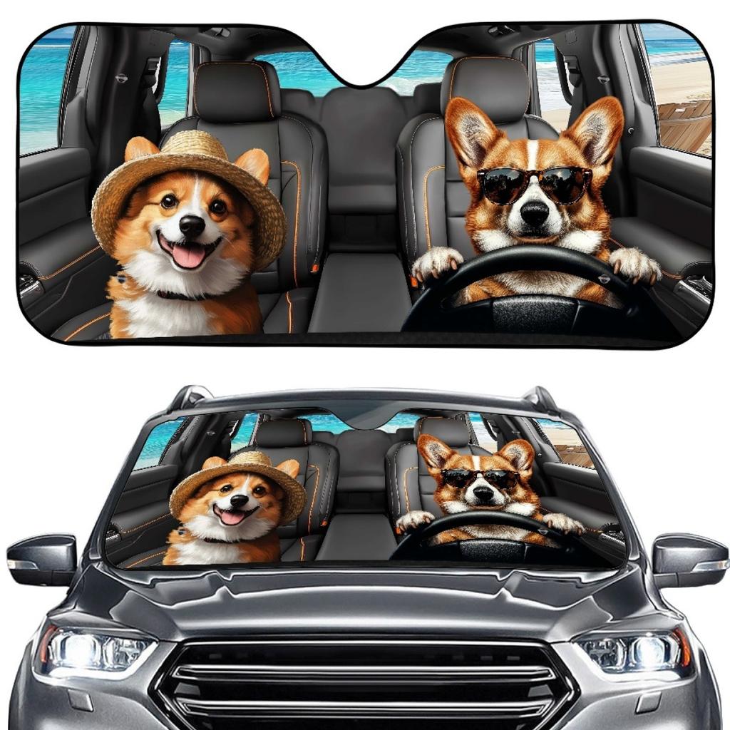 [Cute Pet Who Can Drive] Car Sunscreen Visor Front Gear Animal Driving Printed Aluminum Foil Folding Light Baffle