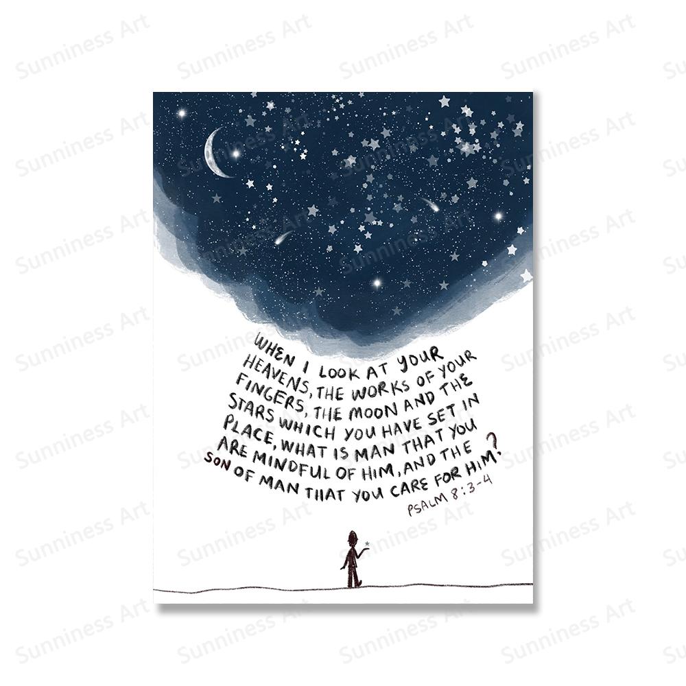 Bible Verse Inspirational Quotes Poster Beach Surf Ocean Painting Canvas Prints Starry Sky Faith Pictures Living Room Home Decor