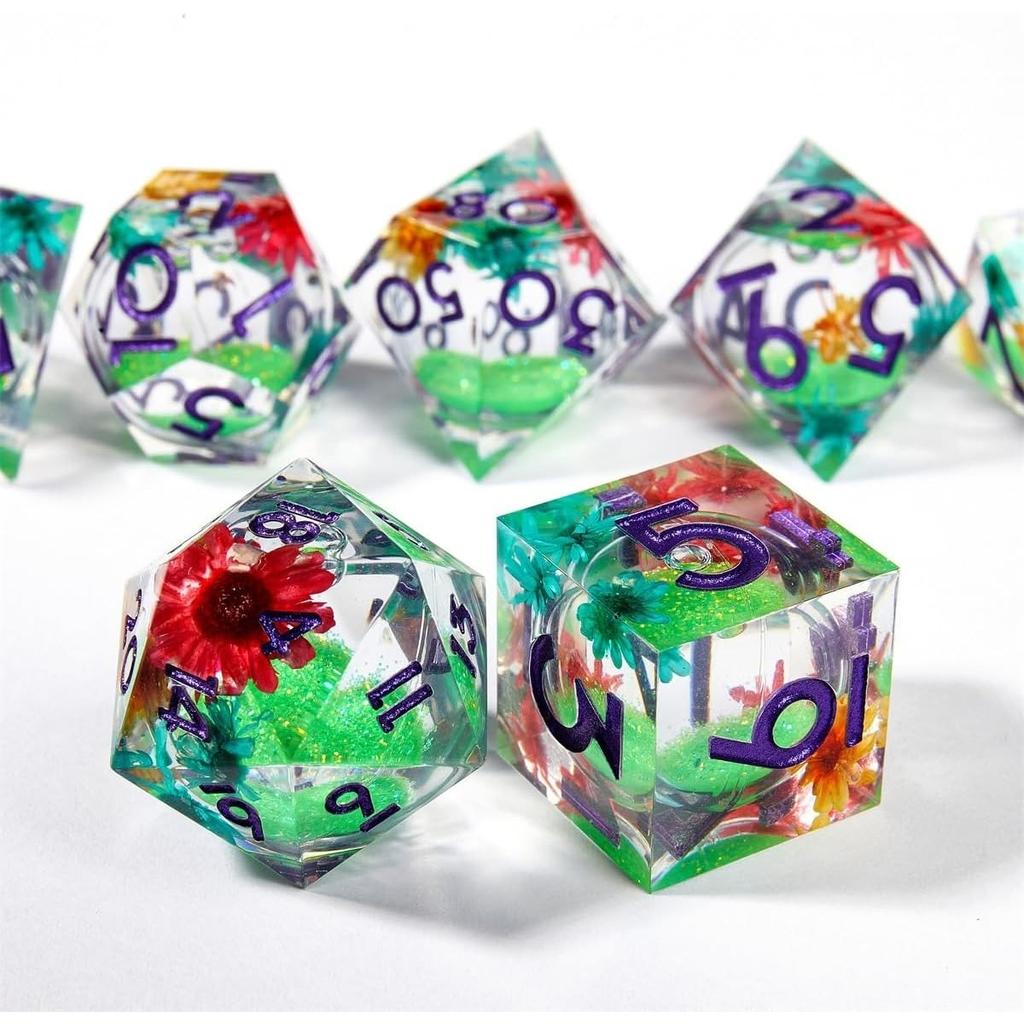Resin Dice Set Luminous Sand, Dragon and Dungeon Polyhedral Dice, Punk Style Role-Play RPG Explorer MTG Pioneer Game DND Dice Set