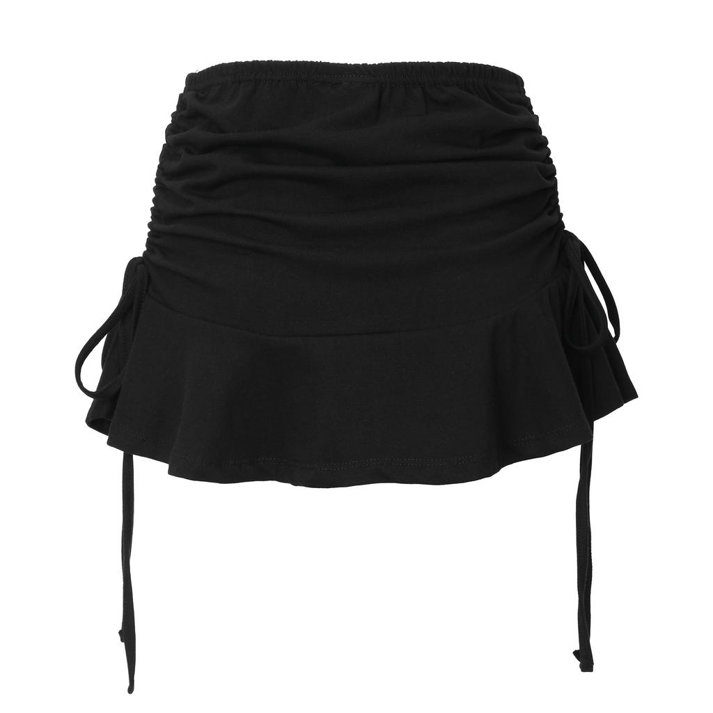 Kakipointeu Ribbon Shirring Skirt (Black)
