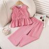 Girls' Summer Sweet Set: Sleeveless Doll Shirt & Casual Shorts Two-Piece
