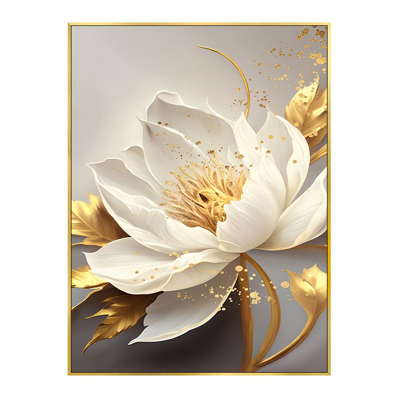 Zlatý list Bílé kvetoucí květiny Plakát Dekorativní obrazy Obrazy na plátně Nástěnné obrazy Obývací pokoj Moderní ložnice Domácí dekorace Interiér