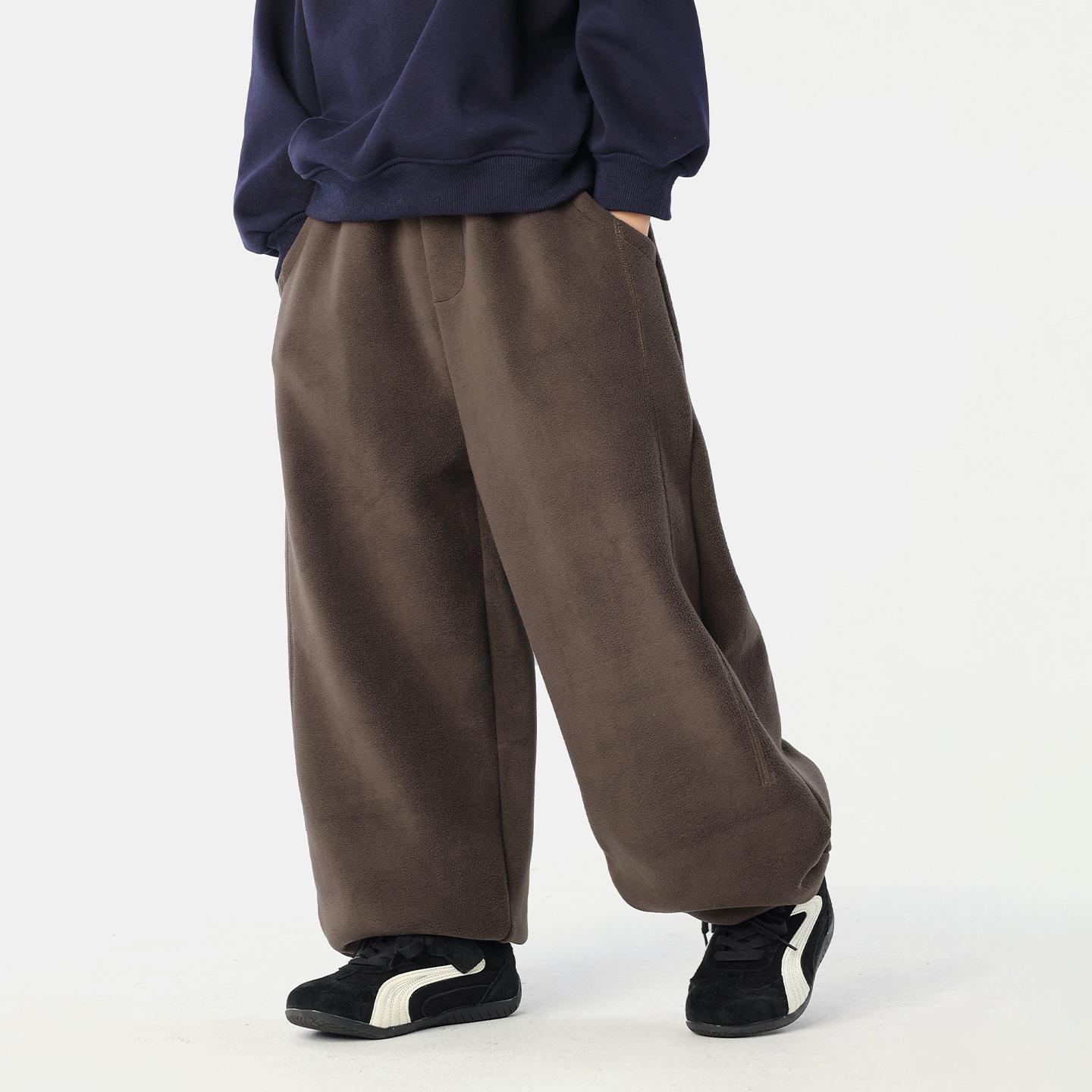 Autumn/Winter 2025 Boys Mountain-Style Double-Sided Coral Fleece Trousers with Cuffed Fleece-Lining 130 cm кофейный