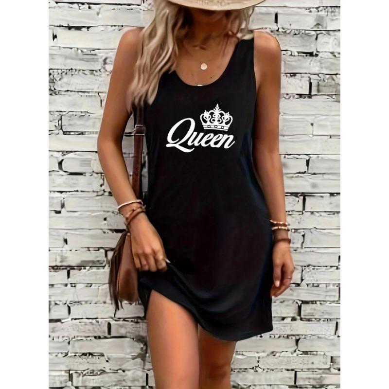 Women's Summer Loose and Comfortable Casual Heart-shaped Pattern Printed Black Sleeveless Vest Dress Punk Style Dress
