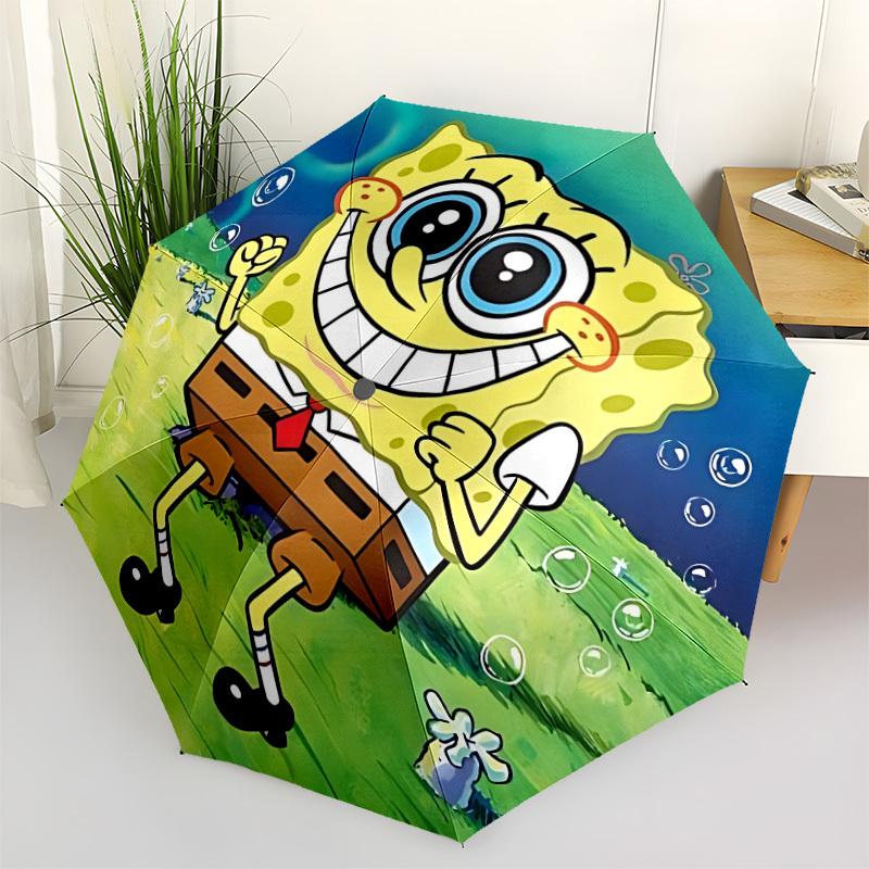 1pc SpongeBob Automatic Folding Umbrella, Portable Collapsible Design, 8-Rib Iron Frame, , All-Season Casual Outdoor Accessory Yy0901138
