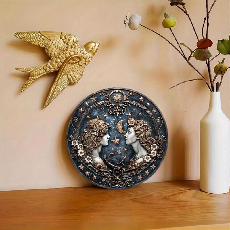 Gemini Zodiac Sign Round Wooden Sign - Wooden Wall Art with HD Printing, Weather Resistant, Pre-drilled for Easy Hanging
