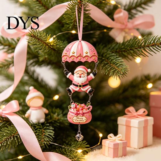 Holiday Wall Hanging Decor Christmas Skydiving Santa Claus/Gingerbread Man Ornament, 2D Flat Wooden Pendant with Festive Tree Pendants String and Bell
