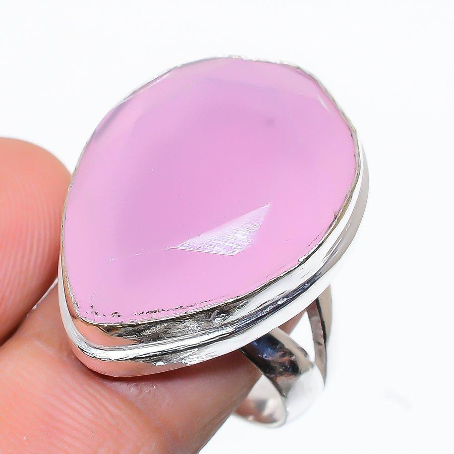 

Pink Chalcedony Gemstone Handmade Ethnic Jewelry Ring Size 8.5 SR-10243