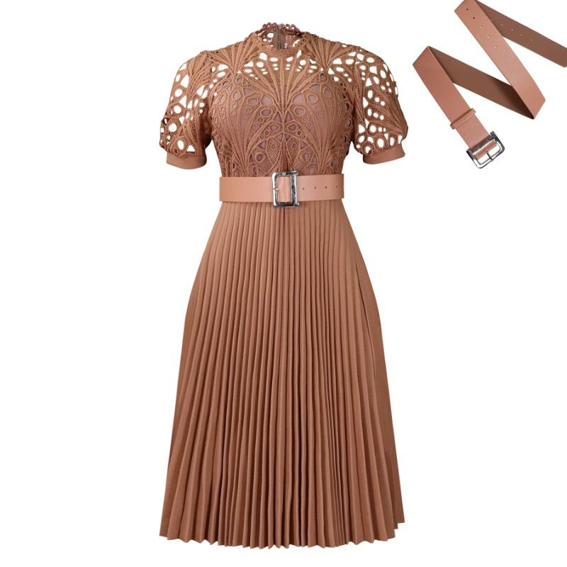 Women's New Short-sleeved Lace Splicing Pleated African Dress Dress Dress