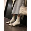 2025 Metal Square Buckle High-heeled Elastic Boots Square Head Thick Heel Commuting Large Size French Short Boots Women's Spring and Autumn Single Boo