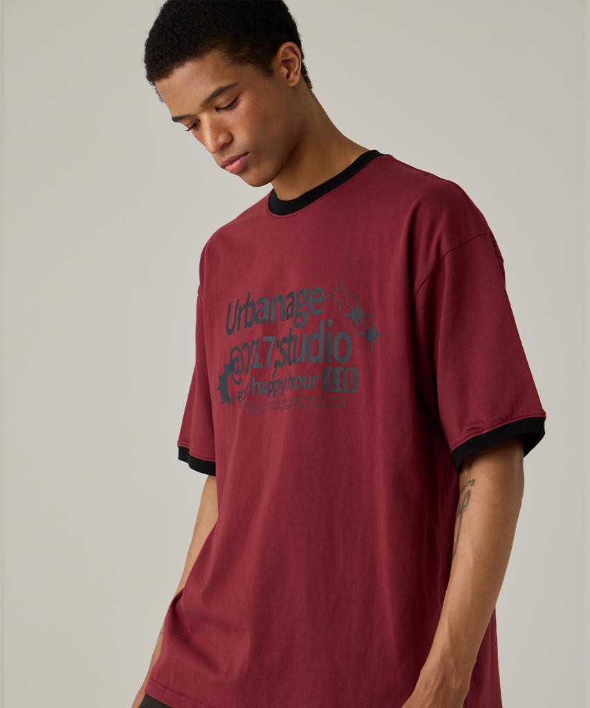 URBANAGE Studio Ringer Oversleeve Short Sleeve Burgundy