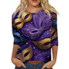 Women's Fashionable Casual Three-Quarter Sleeve Carnival Print  Neck Top