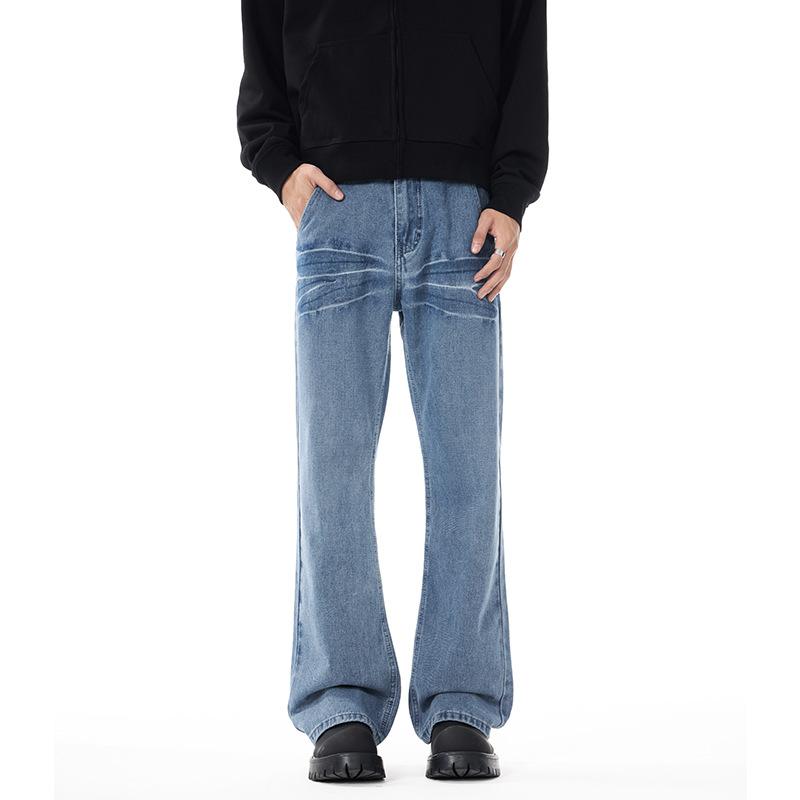 

Весенне-осенние новые американские джинсы микро-ролл в стиле хай-стрит, мужские ретро джинсы с эффектом варки XXL синий